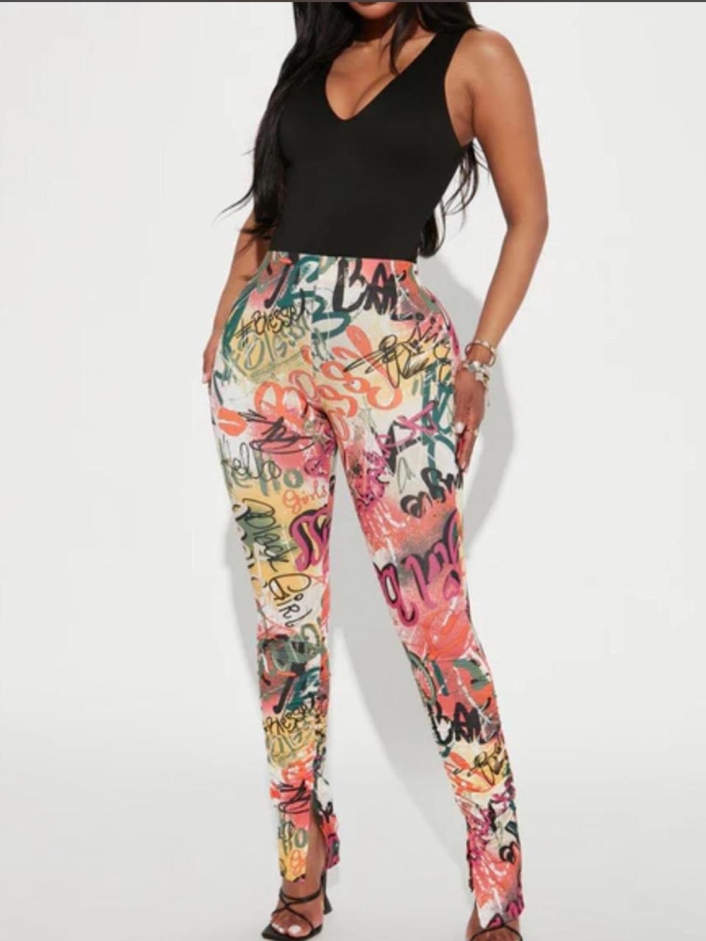 Fashion Nova Multicolor Graffiti Skinny Pants